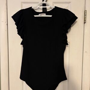 Chic Black Ruffle Sleeve Bodysuit